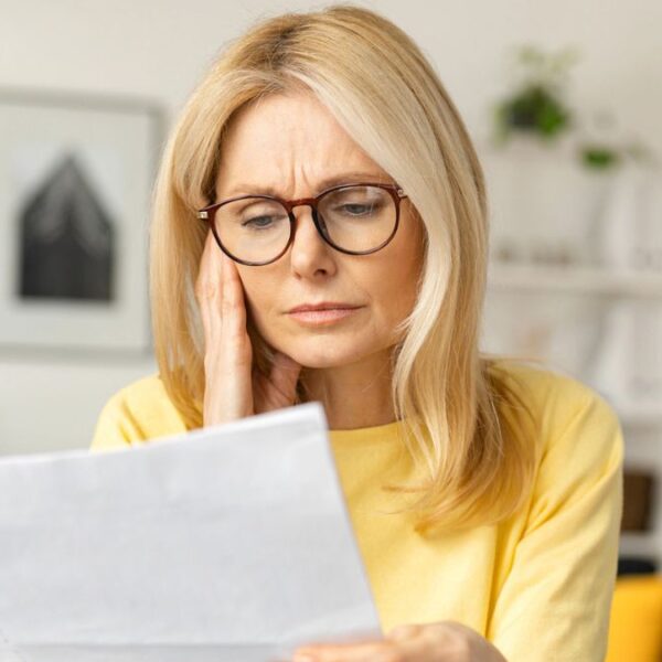 woman looking at her bill statements