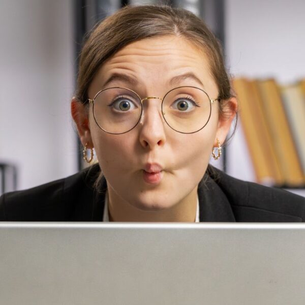 woman office employee making a funny face