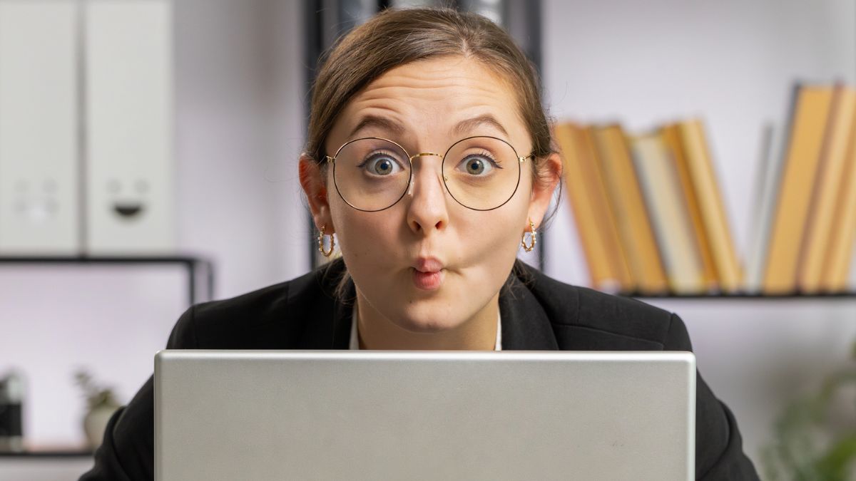 woman office employee making a funny face