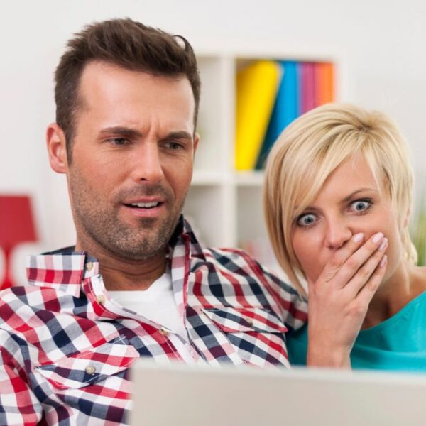 young couple in shock