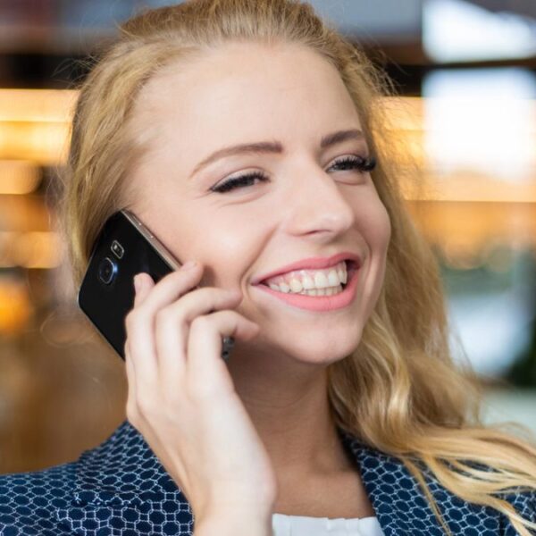 blonde woman phone business