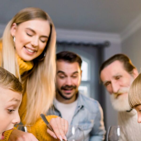 family having dinner together