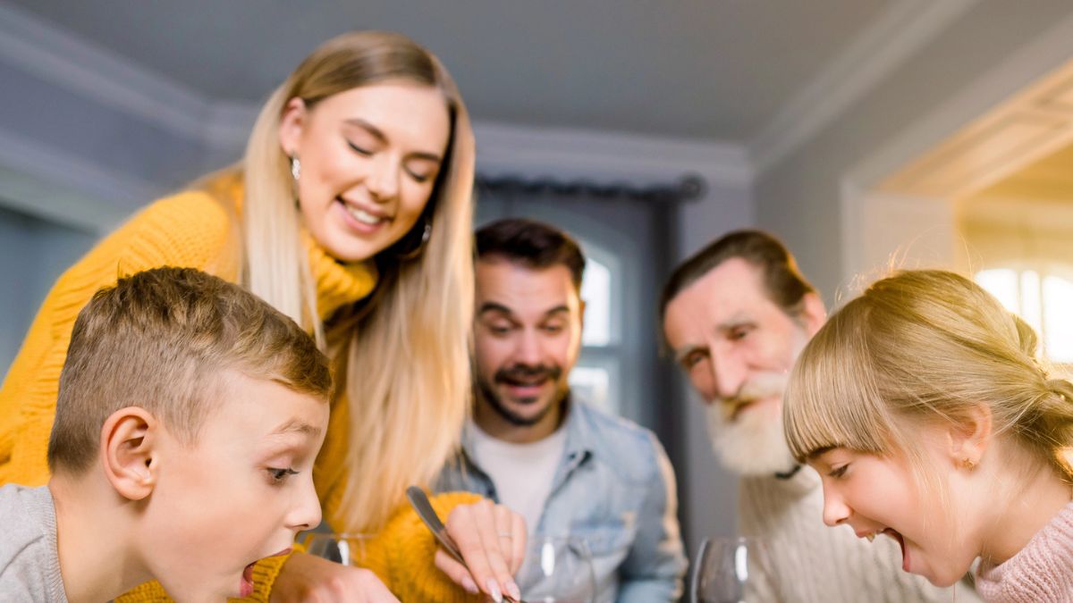 family having dinner together