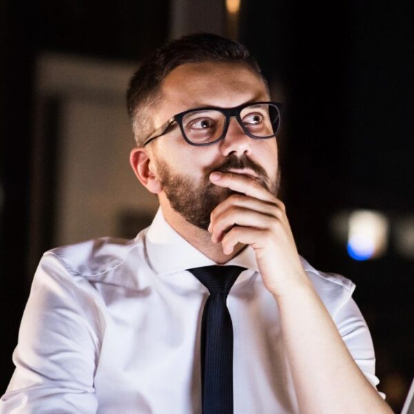 office worker thinking