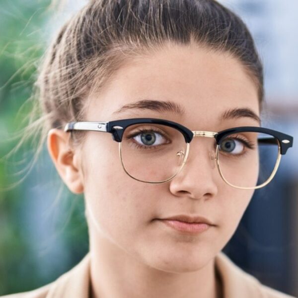 woman glasses confused hands up