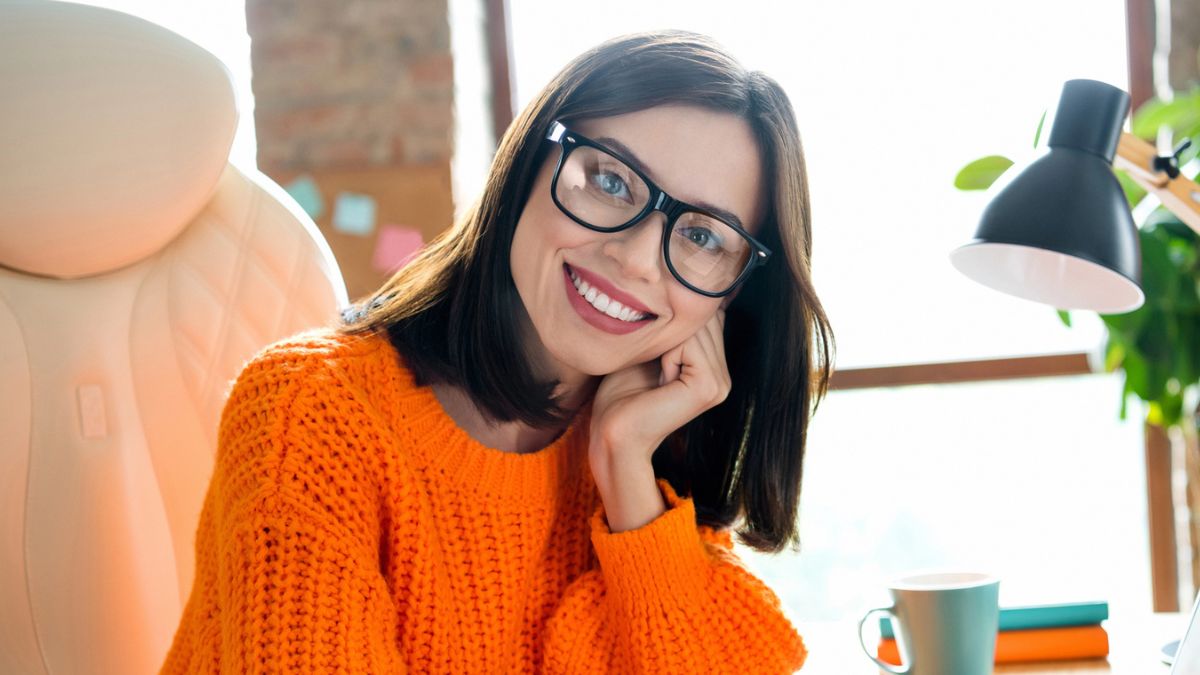 woman glasses smile office