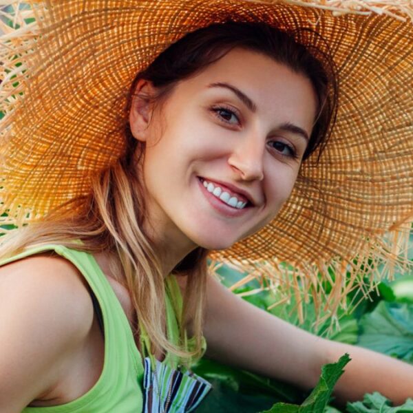 woman hat gardening