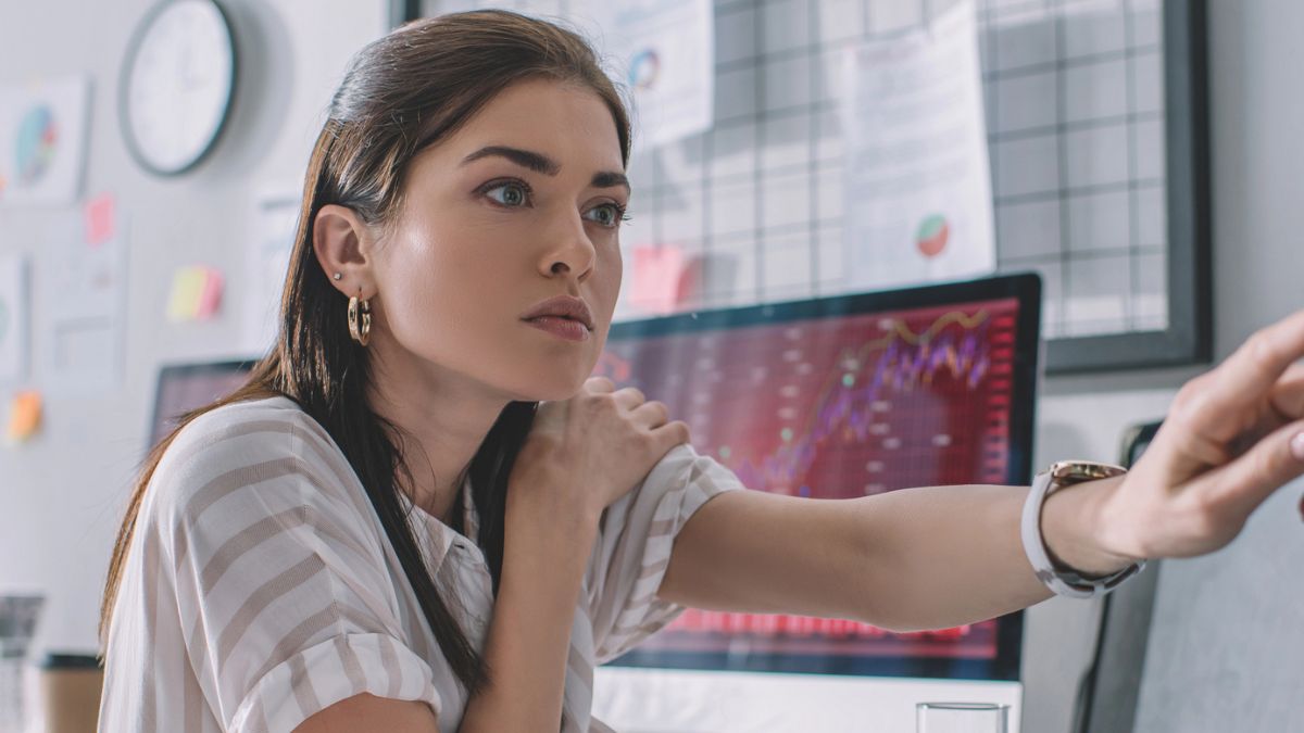 woman looking at computer
