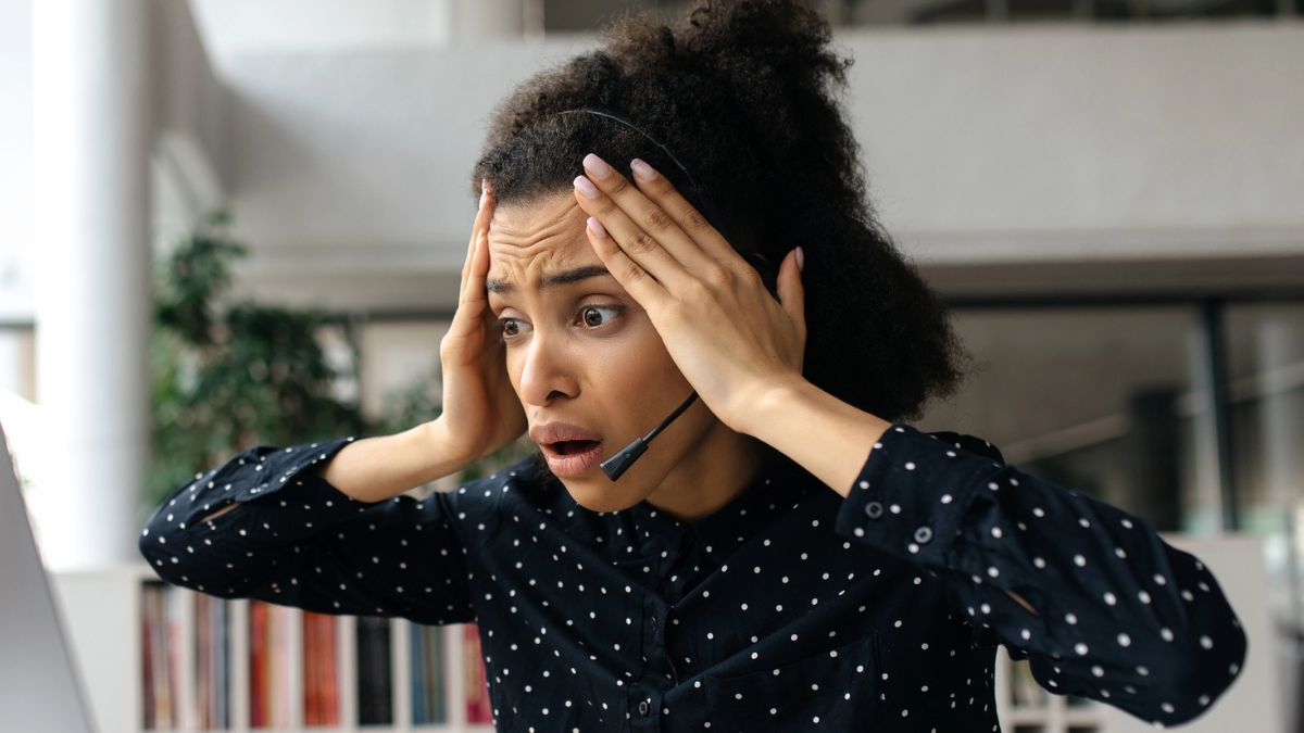 woman shocked with headset