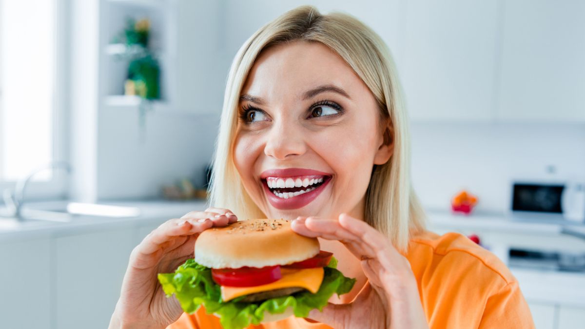 woman smile sandwich