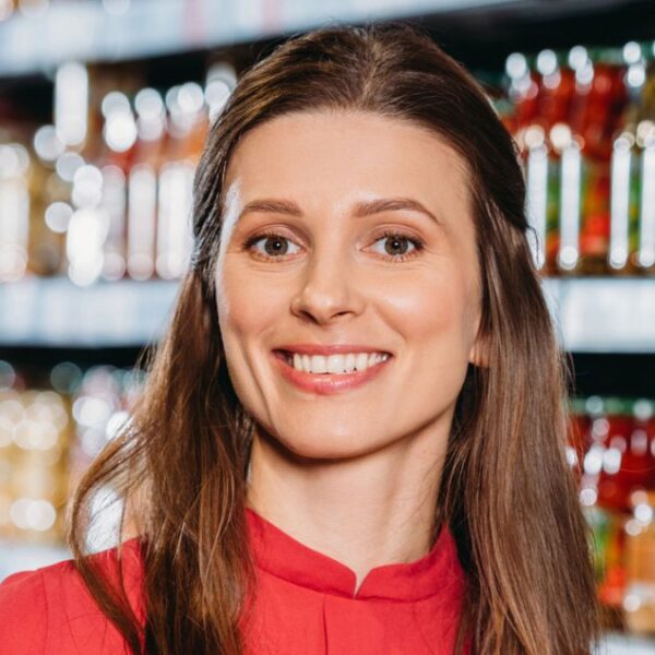 woman smiling in grocery store