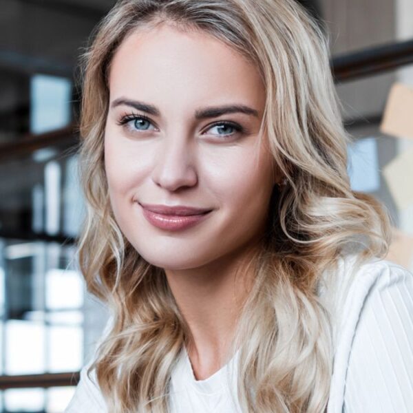 blonde working in an office