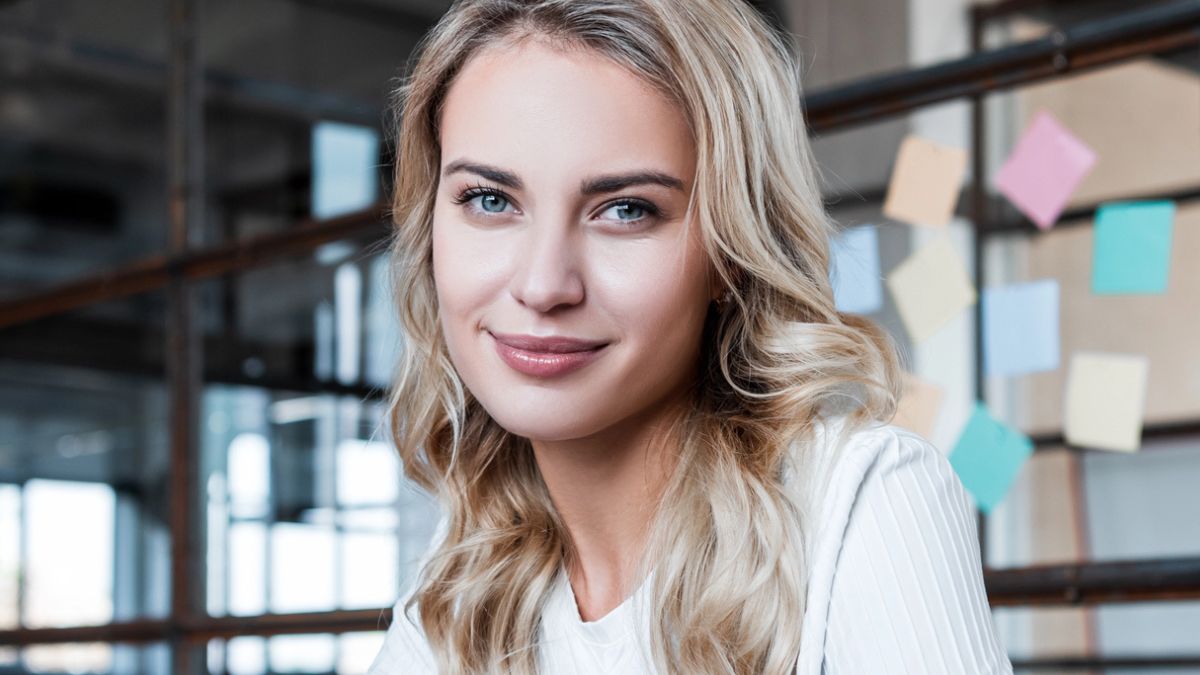 blonde working in an office