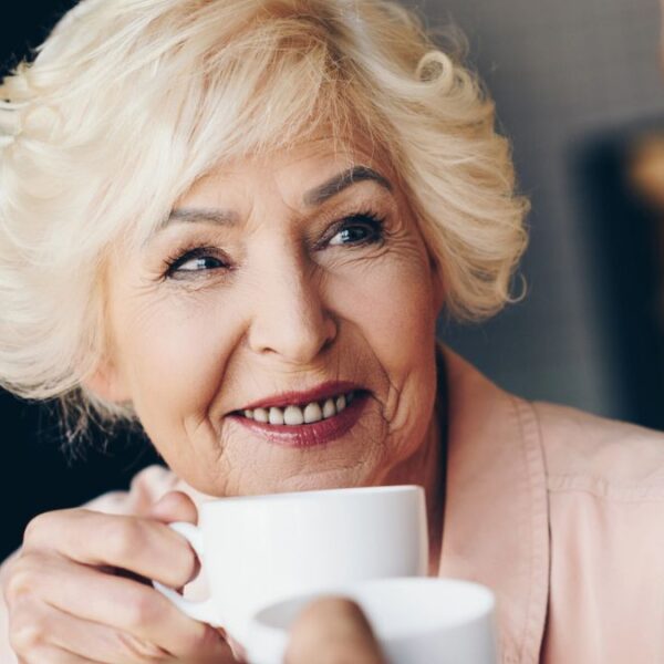 mature woman coffee cup