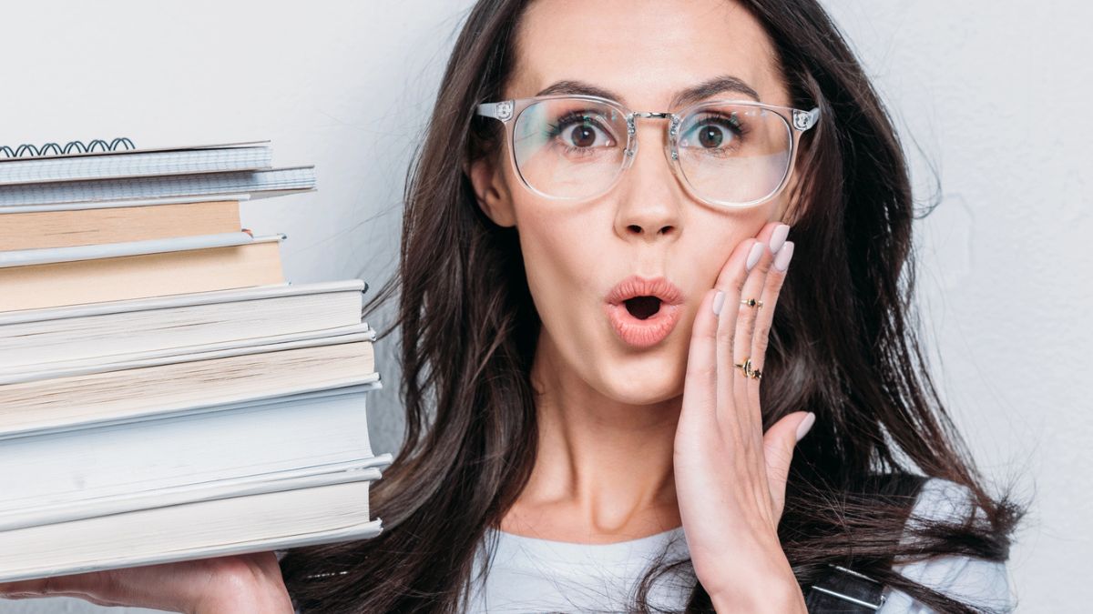 woman glasses and books