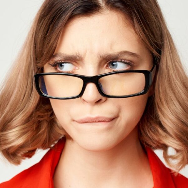 woman glasses confused